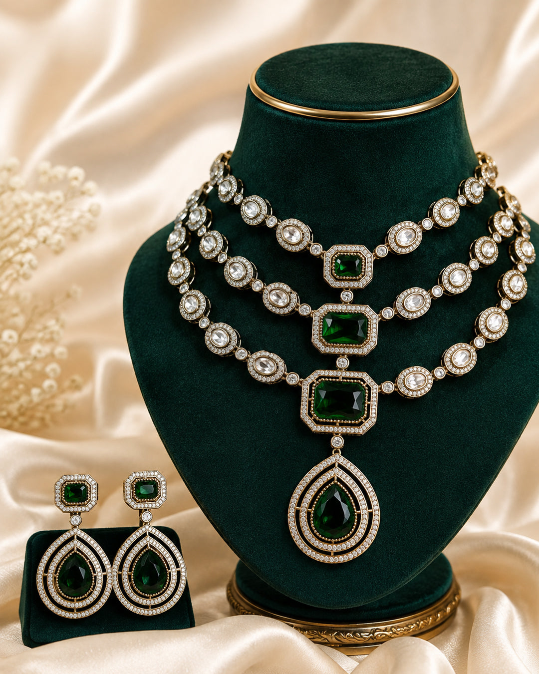 Triple Emerald Necklace Set