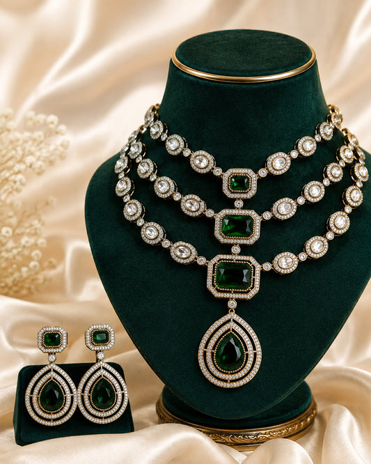 Triple Emerald Necklace Set
