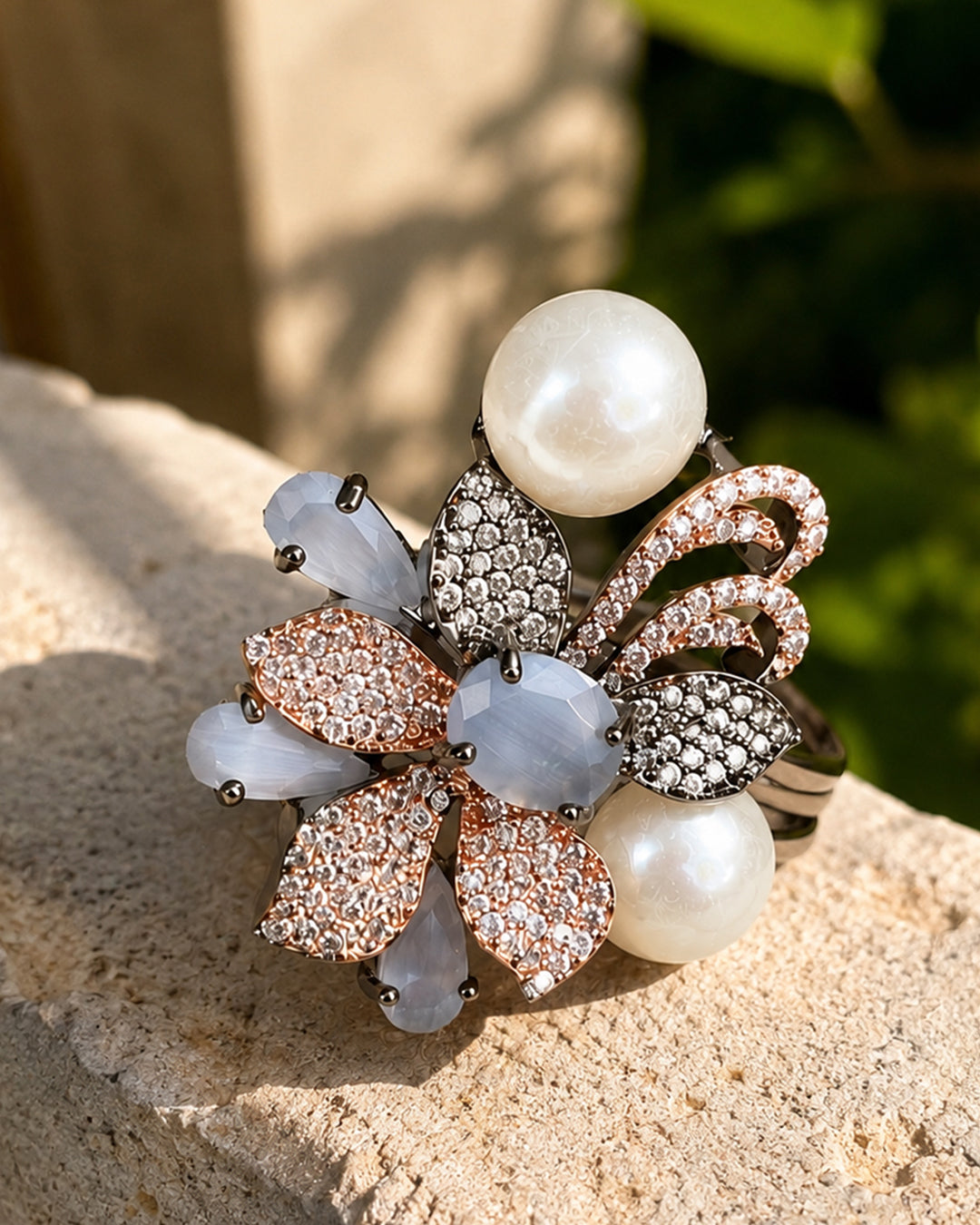 Grey Floral Ring