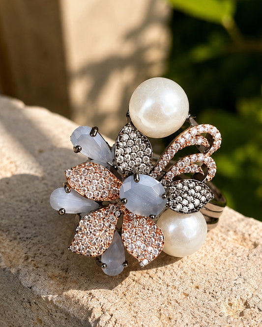 Grey Floral Ring