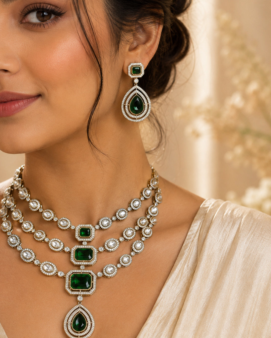 Triple Emerald Necklace Set