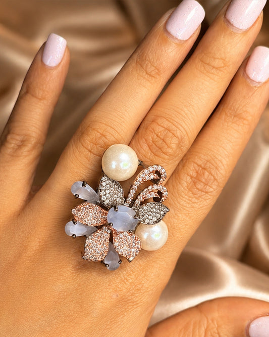 Grey Floral Ring