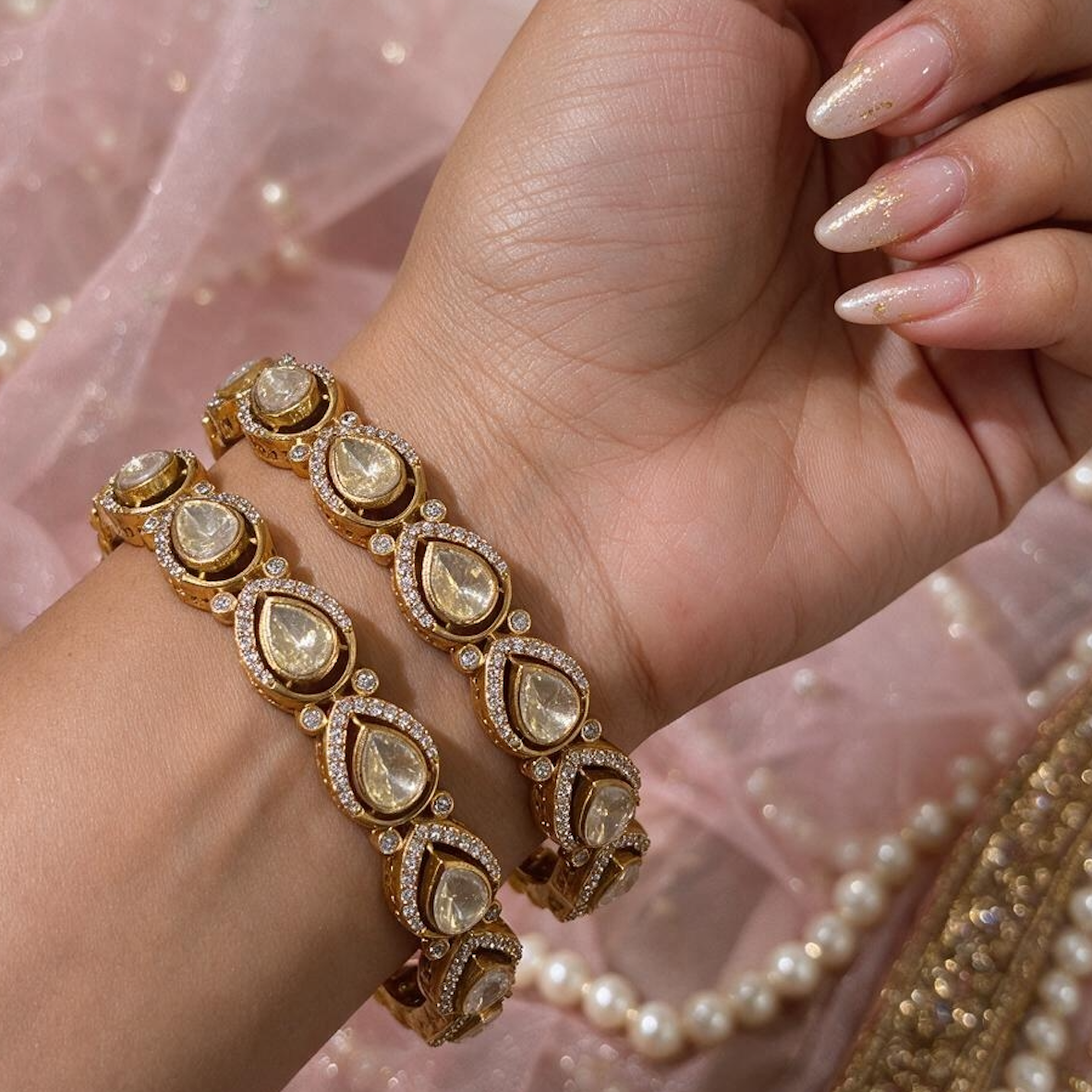 Polki Round Bangles (Set of 2)