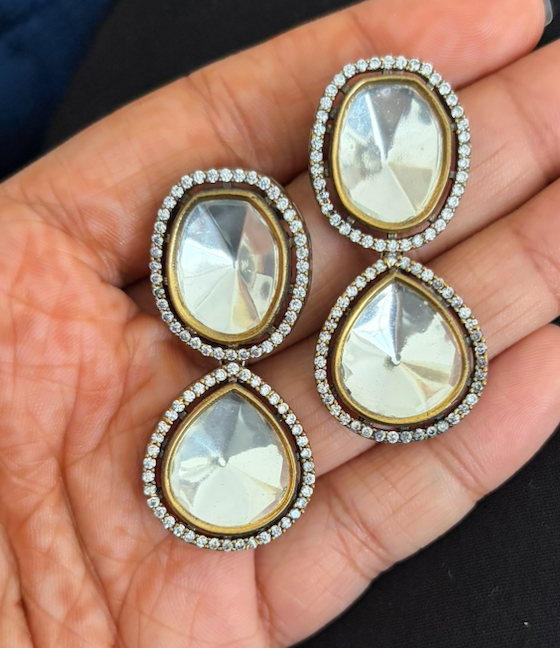 Double Polki Drop Earring