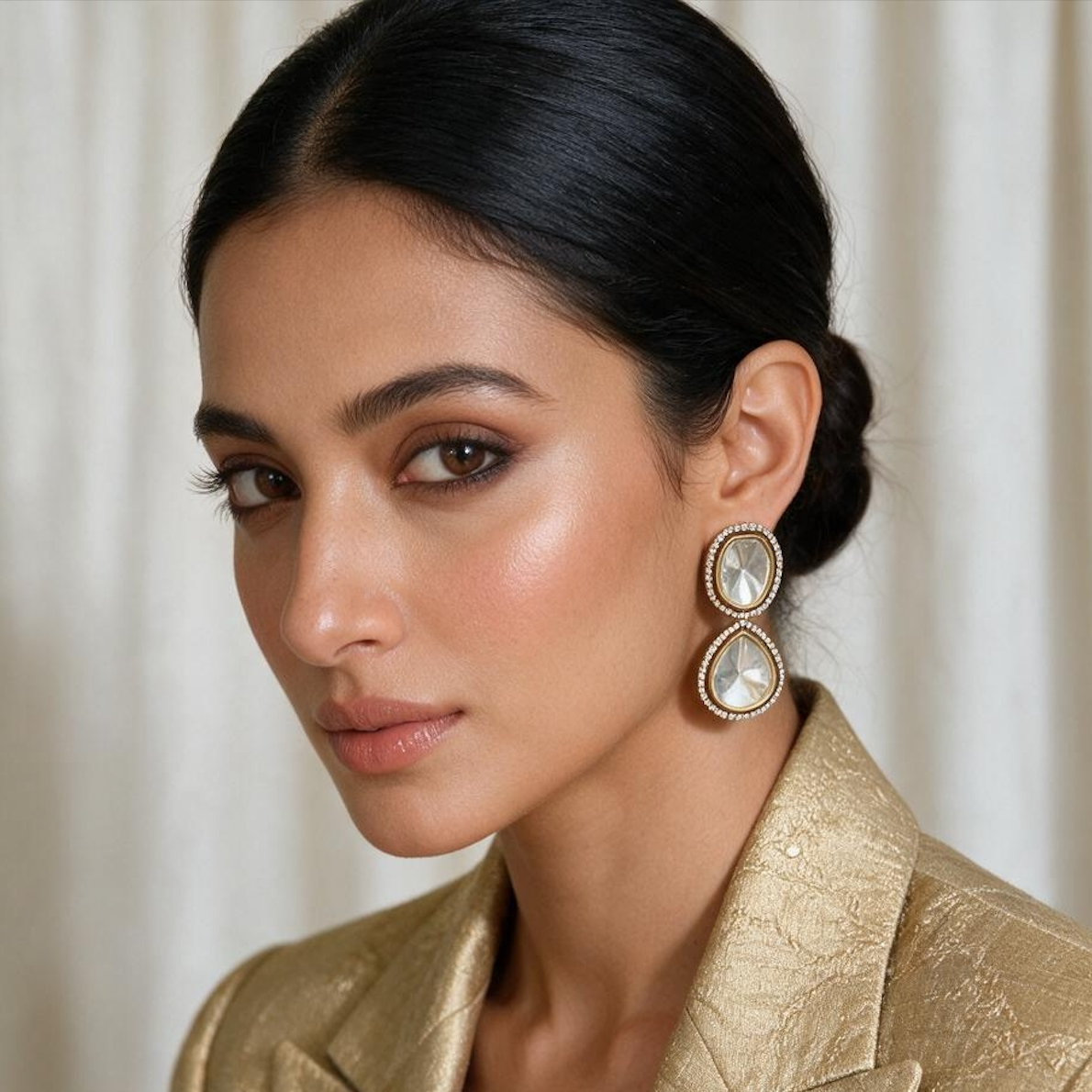 Double Polki Drop Earring
